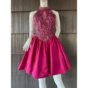 🔥Vintage 80s Mike Benet Sequin Keyhple Cutout Party Prom Princess Pink Dress